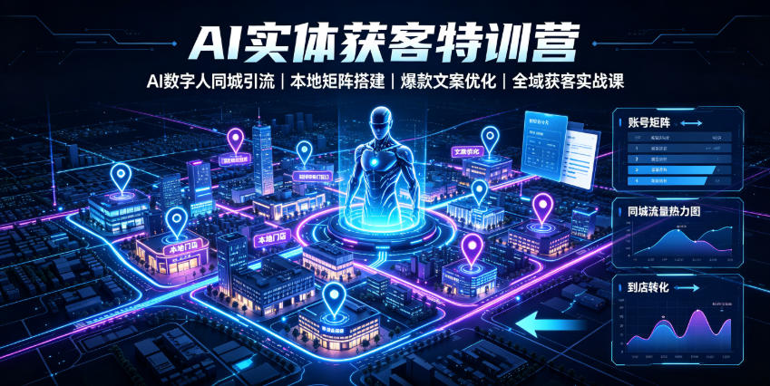 AI实体获客特训营｜AI数字人同城引流、本地矩阵搭建、爆款文案优化全域获客实战课网络赚钱,项目资源网,副业资源网,兼职项目,网赚课程-副业赚钱-互联网创业-独家轻创IP大圣网创
