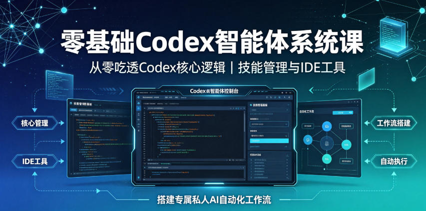 零基础Codex智能体系统课｜从零吃透Codex核心逻辑、技能管理与IDE工具，搭建专属私人AI自动化工作流网络赚钱,项目资源网,副业资源网,兼职项目,网赚课程-副业赚钱-互联网创业-独家轻创IP大圣网创