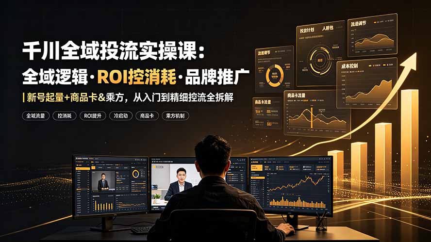 千川全域投流实操课:全域逻辑·ROI控消耗·品牌推广|新号起量+商品卡&乘方,从入门到精细控流全拆解网络赚钱,项目资源网,副业资源网,兼职项目,网赚课程-副业赚钱-互联网创业-独家轻创IP大圣网创