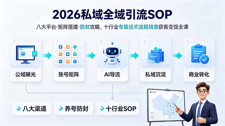 2026私域全域引流SOP|八大平台·矩阵搭建·防封攻略,十行业专属话术流程精准获客变现全课网络赚钱,项目资源网,副业资源网,兼职项目,网赚课程-副业赚钱-互联网创业-独家轻创IP大圣网创