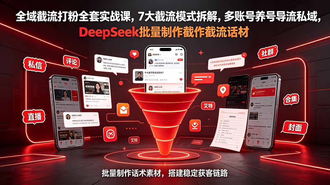 全域截流打粉全套实战课,7大截流模式拆解,多账号养号导流私域,DeepSeek批量制作截流话术素材网络赚钱,项目资源网,副业资源网,兼职项目,网赚课程-副业赚钱-互联网创业-独家轻创IP大圣网创