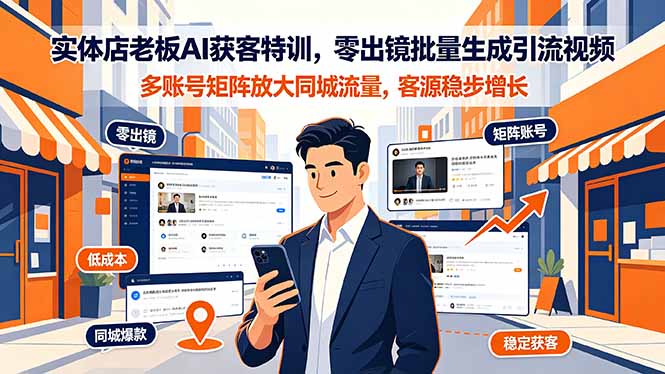 实体店老板AI获客特训,零出镜批量生成引流视频,多账号矩阵放大同城流量,客源稳步增长网络赚钱,项目资源网,副业资源网,兼职项目,网赚课程-副业赚钱-互联网创业-独家轻创IP大圣网创