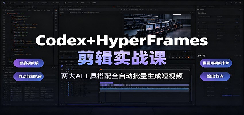 Codex+HyperFrames剪辑实战课:两大AI工具搭配全自动批量生成短视频网络赚钱,项目资源网,副业资源网,兼职项目,网赚课程-副业赚钱-互联网创业-独家轻创IP大圣网创