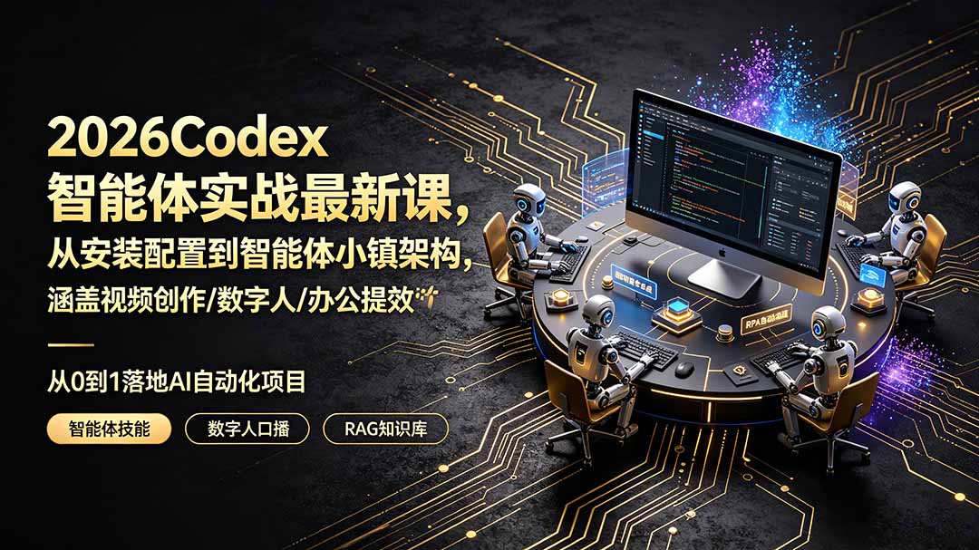 2026Codex智能体实战最新课,从安装配置到智能体小镇架构,涵盖视频创作/数字人/办公提效全技能网络赚钱,项目资源网,副业资源网,兼职项目,网赚课程-副业赚钱-互联网创业-独家轻创IP大圣网创