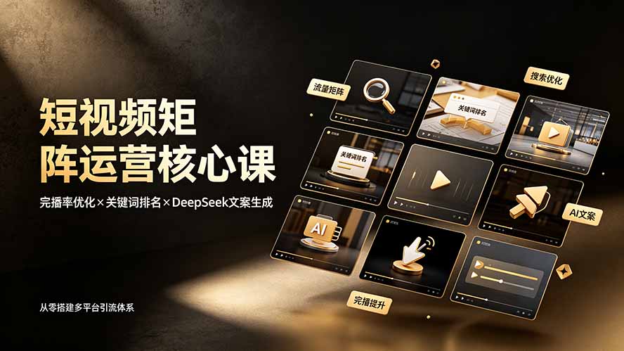 短视频矩阵运营核心课:完播率优化×关键词排名×DeepSeek文案生成,从零搭建多平台引流体系网络赚钱,项目资源网,副业资源网,兼职项目,网赚课程-副业赚钱-互联网创业-独家轻创IP大圣网创