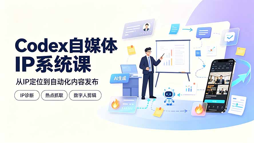 Codex自媒体IP系统课：IP诊断/热点抓取/IP蒸馏 Skill，爆款复刻数字人多平台自动发布教程网络赚钱,项目资源网,副业资源网,兼职项目,网赚课程-副业赚钱-互联网创业-独家轻创IP大圣网创