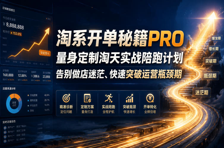 淘系开单秘籍PRO，量身定制淘天实战陪跑计划，告别做店迷茫、快速突破运营瓶颈期(20260709)网络赚钱,项目资源网,副业资源网,兼职项目,网赚课程-副业赚钱-互联网创业-独家轻创IP大圣网创