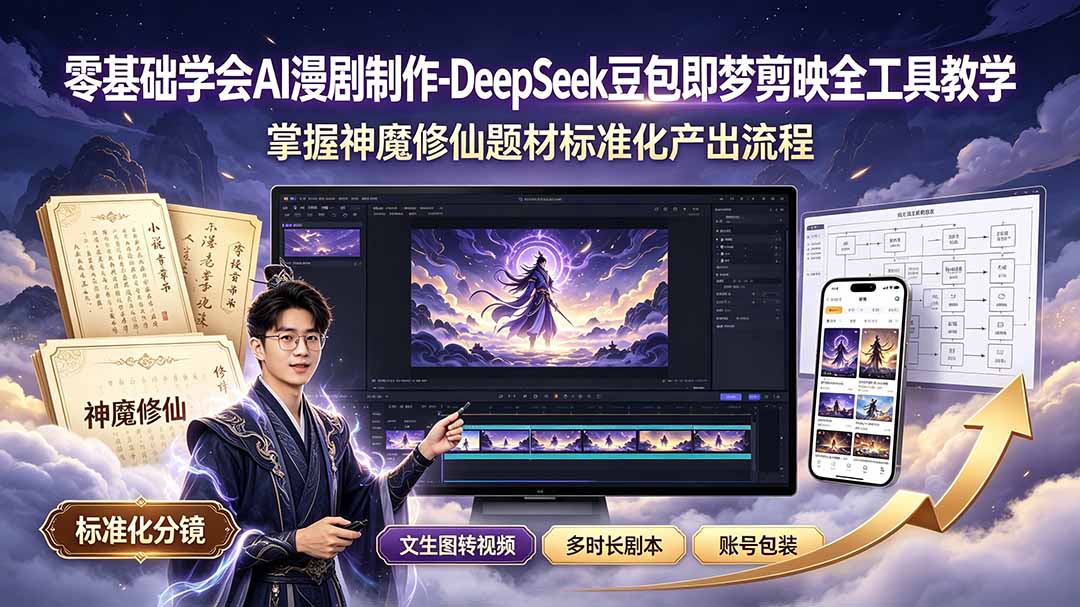 零基础学会AI漫剧制作-DeepSeek豆包即梦剪映全工具教学,掌握神魔修仙题材标准化产出流程网络赚钱,项目资源网,副业资源网,兼职项目,网赚课程-副业赚钱-互联网创业-独家轻创IP大圣网创