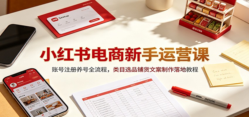 小红书电商新手运营课：账号注册养号全流程，类目选品铺货文案制作落地教程网络赚钱,项目资源网,副业资源网,兼职项目,网赚课程-副业赚钱-互联网创业-独家轻创IP大圣网创