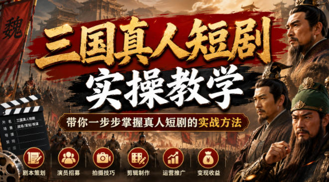 三国真人短剧实操教学,带你一步步掌握真人短剧的实战方法网络赚钱,项目资源网,副业资源网,兼职项目,网赚课程-副业赚钱-互联网创业-独家轻创IP大圣网创