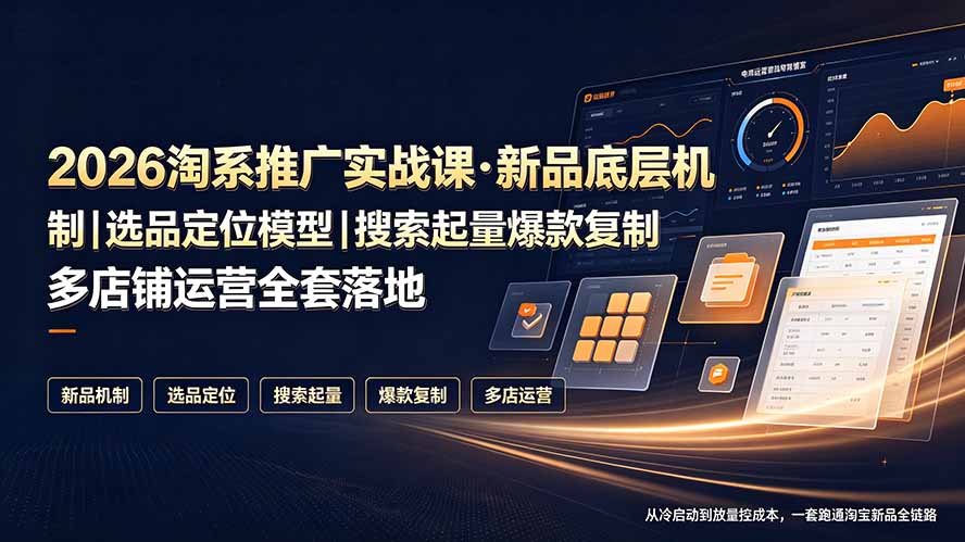 2026淘系推广实战课·新品底层机制｜选品定位模型｜搜索起量爆款复制多店铺运营全套落地教程网络赚钱,项目资源网,副业资源网,兼职项目,网赚课程-副业赚钱-互联网创业-独家轻创IP大圣网创