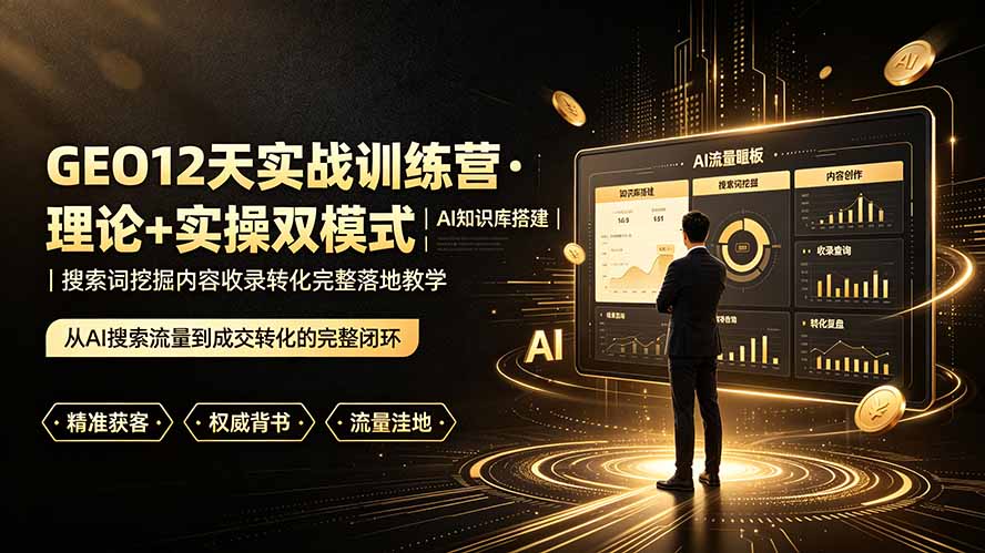 GEO12天实战训练营·理论+实操双模式|AI知识库搭建|搜索词挖掘内容收录转化完整落地教学网络赚钱,项目资源网,副业资源网,兼职项目,网赚课程-副业赚钱-互联网创业-独家轻创IP大圣网创