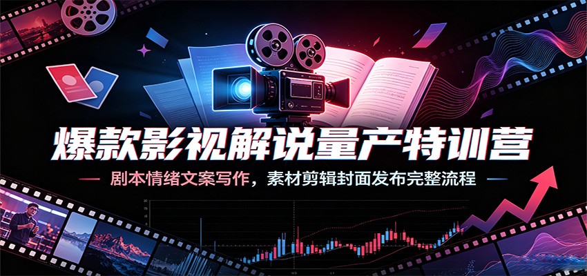 爆款影视解说量产特训营：剧本情绪文案写作，素材剪辑封面发布完整流程网络赚钱,项目资源网,副业资源网,兼职项目,网赚课程-副业赚钱-互联网创业-独家轻创IP大圣网创