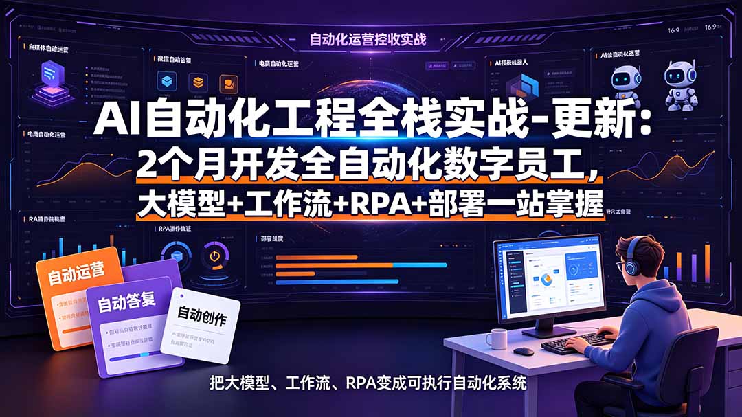 AI自动化工程全栈实战-更新:2个月开发全自动化数字员工,大模型+工作流+RPA+部署一站式掌握网络赚钱,项目资源网,副业资源网,兼职项目,网赚课程-副业赚钱-互联网创业-独家轻创IP大圣网创