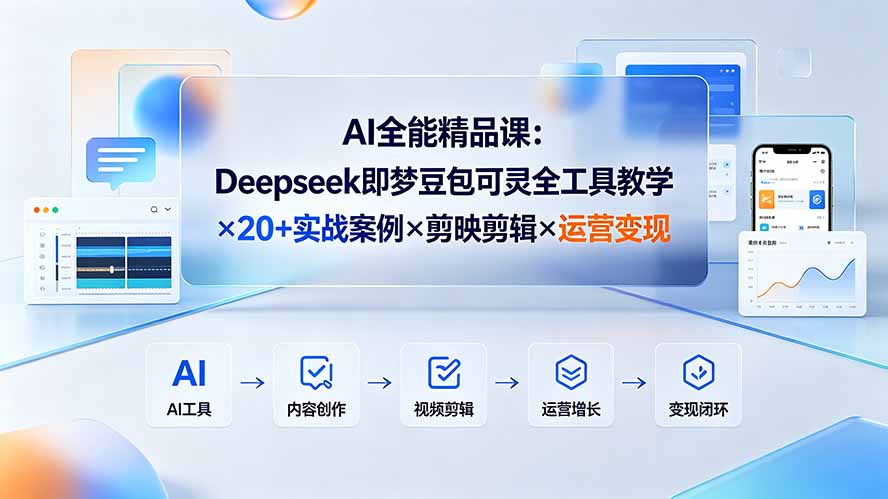 AI全能精品课:Deepseek即梦豆包可灵全工具教学×20+实战案例×剪映剪辑×运营变现网络赚钱,项目资源网,副业资源网,兼职项目,网赚课程-副业赚钱-互联网创业-独家轻创IP大圣网创