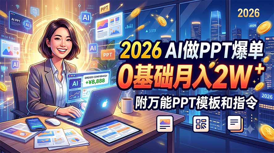 2026 AI做PPT爆单，0基础月入2W，附万能PPT模板和指令网络赚钱,项目资源网,副业资源网,兼职项目,网赚课程-副业赚钱-互联网创业-独家轻创IP大圣网创