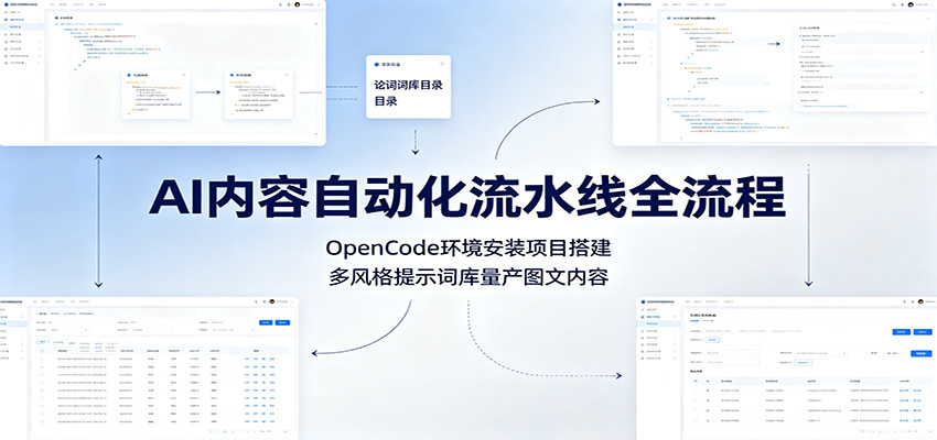 AI内容自动化流水线全流程:OpenCode环境安装项目搭建,多风格提示词库量产图文内容网络赚钱,项目资源网,副业资源网,兼职项目,网赚课程-副业赚钱-互联网创业-独家轻创IP大圣网创