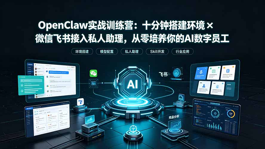 OpenClaw实战特训营：十分钟搭建环境×微信飞书接入私人助理，从零培养你的AI数字员工网络赚钱,项目资源网,副业资源网,兼职项目,网赚课程-副业赚钱-互联网创业-独家轻创IP大圣网创