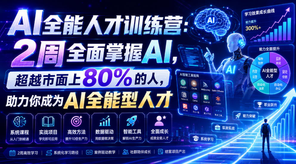 AI全能人才训练营:2周全面掌握AI,超越市面上80%的人,助力你成为AI全能型人才网络赚钱,项目资源网,副业资源网,兼职项目,网赚课程-副业赚钱-互联网创业-独家轻创IP大圣网创