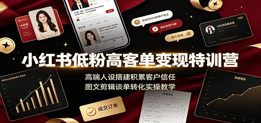 小红书低粉高客单变现特训营:高端人设搭建积累客户信任,图文剪辑谈单转化实操教学网络赚钱,项目资源网,副业资源网,兼职项目,网赚课程-副业赚钱-互联网创业-独家轻创IP大圣网创