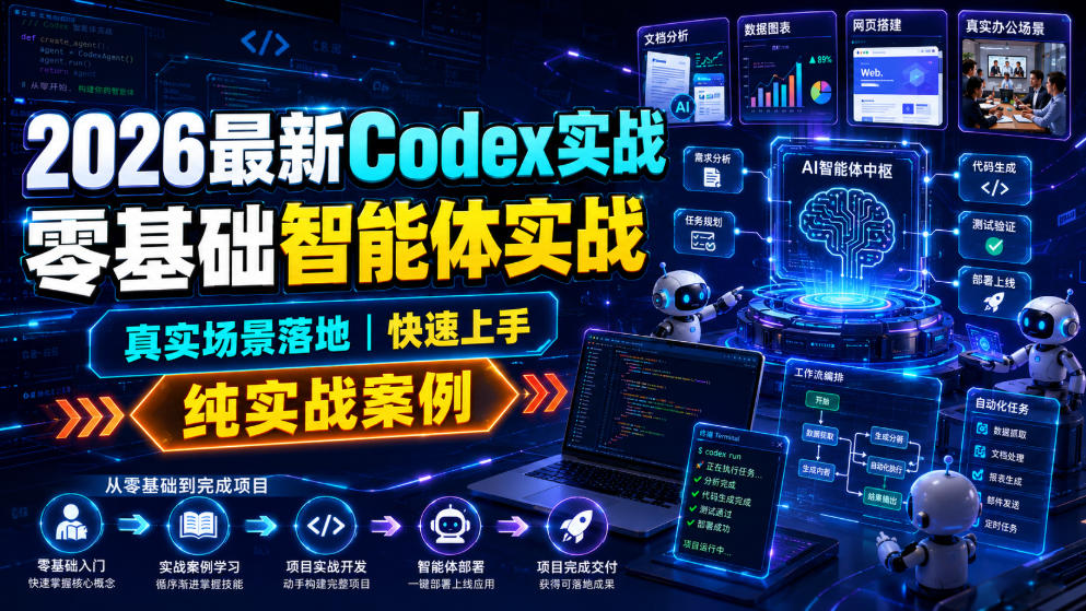 2026最新Codex实战零基础智能体实战,真实场景落地,快速上手,纯实战案例网络赚钱,项目资源网,副业资源网,兼职项目,网赚课程-副业赚钱-互联网创业-独家轻创IP大圣网创