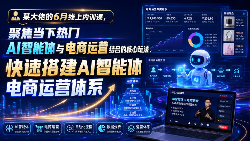某大佬的6月线上内训课,聚焦当下热门AI智能体与电商运营结合的核心玩法,快速搭建AI智能体电商运营体系网络赚钱,项目资源网,副业资源网,兼职项目,网赚课程-副业赚钱-互联网创业-独家轻创IP大圣网创