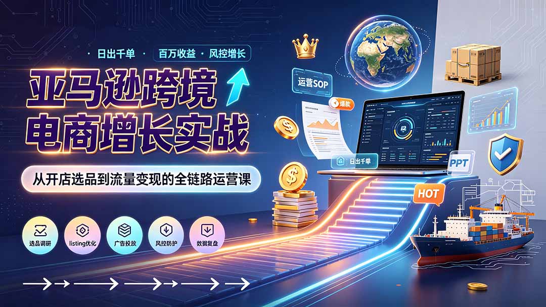 亚马逊0-1孵化特训营8期：从注册风控到稳定日出千单实战，规避审核封店风险，标准化执行流程落地网络赚钱,项目资源网,副业资源网,兼职项目,网赚课程-副业赚钱-互联网创业-独家轻创IP大圣网创
