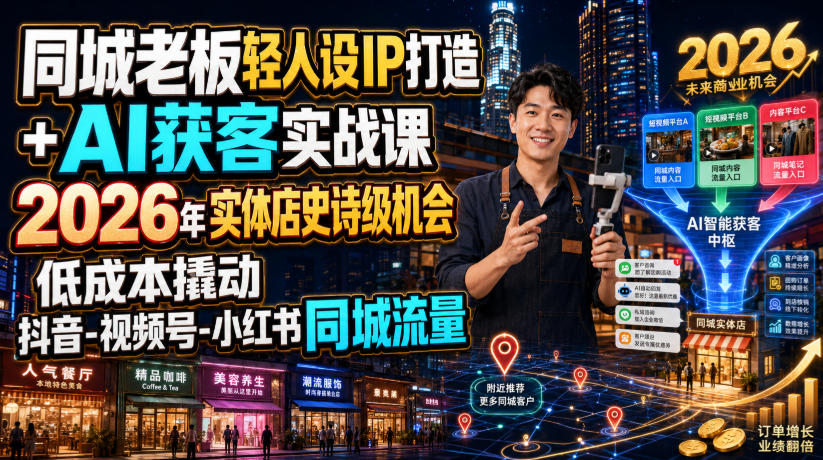 同城老板轻人设IP打造+AI获客实战课,2026年实体店史诗级机会,低成本撬动抖音-视频号-小红书同城流量网络赚钱,项目资源网,副业资源网,兼职项目,网赚课程-副业赚钱-互联网创业-独家轻创IP大圣网创