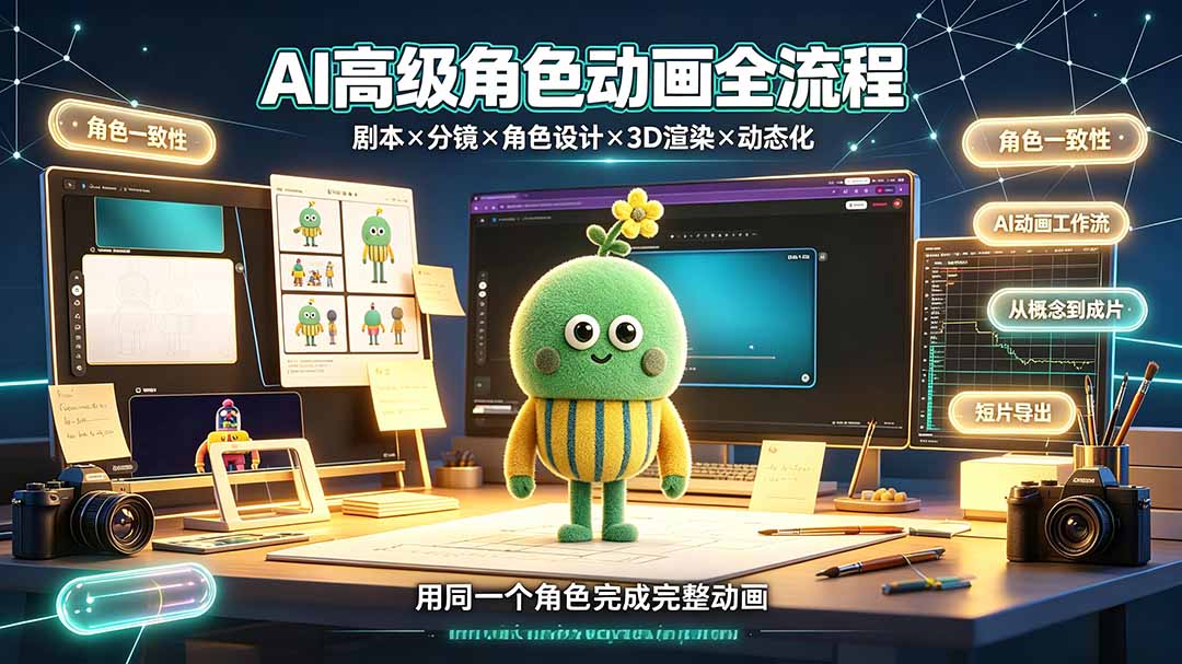 AI高级角色动画全流程：剧本×分镜×角色设计×3D渲染×动态化，从概念到成片一站式教学网络赚钱,项目资源网,副业资源网,兼职项目,网赚课程-副业赚钱-互联网创业-独家轻创IP大圣网创