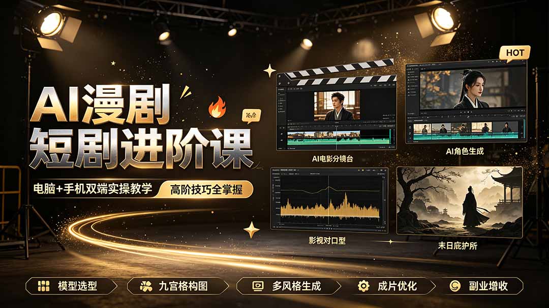 AI漫剧短剧进阶课|电脑+手机双端实操教学|影视剧对口型人物吃瓜×解压末日庇护所全程讲解,高阶技巧全掌握网络赚钱,项目资源网,副业资源网,兼职项目,网赚课程-副业赚钱-互联网创业-独家轻创IP大圣网创