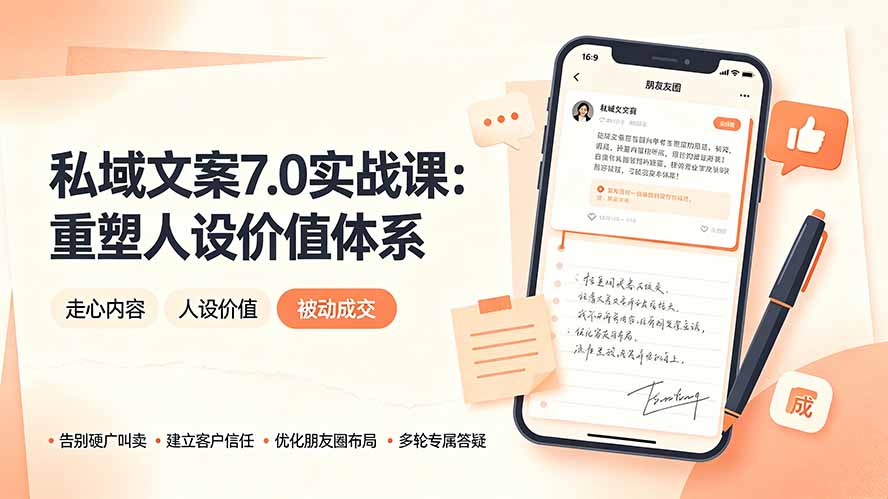 私域文案实战课7.0:重塑人设价值体系|-告别硬广推销×走心内容×自我价值塑造,实现被动成交网络赚钱,项目资源网,副业资源网,兼职项目,网赚课程-副业赚钱-互联网创业-独家轻创IP大圣网创
