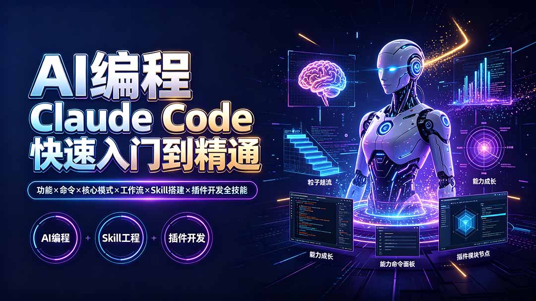 AI编程 Claude Code快速入门到精通：功能×命令×核心模式×工作流×Skill搭建×插件开发全技能网络赚钱,项目资源网,副业资源网,兼职项目,网赚课程-副业赚钱-互联网创业-独家轻创IP大圣网创