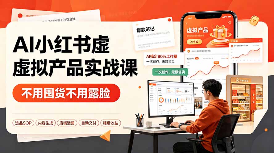 AI小红书虚拟产品实战课-更新:不用囤货不用露脸,AI搞定80%工作量,一次创作无限售卖睡后收益网络赚钱,项目资源网,副业资源网,兼职项目,网赚课程-副业赚钱-互联网创业-独家轻创IP大圣网创