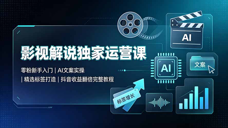 影视解说独家运营课：零粉新手入门｜AI文案实操｜精选标签打造｜抖音收益翻倍完整教程网络赚钱,项目资源网,副业资源网,兼职项目,网赚课程-副业赚钱-互联网创业-独家轻创IP大圣网创