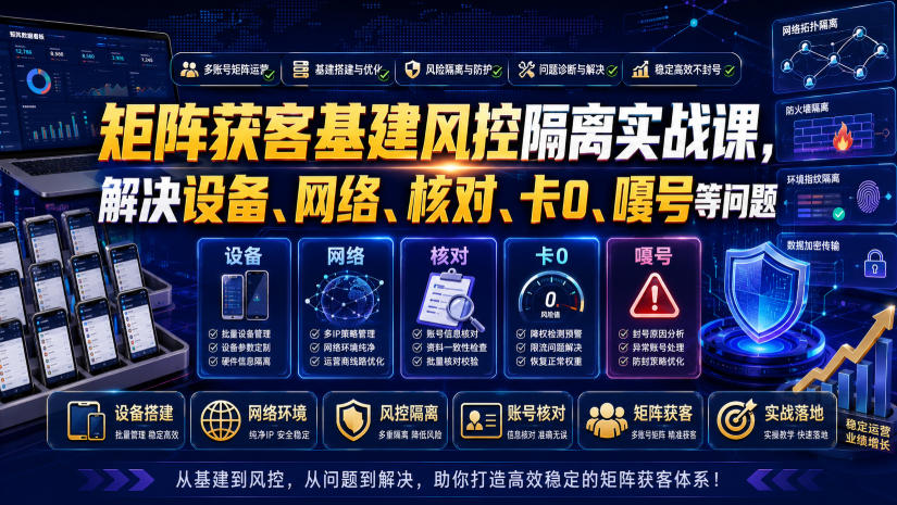 矩阵获客基建风控隔离实战课，解决设备、网络、核对、卡0、嘎号等问题网络赚钱,项目资源网,副业资源网,兼职项目,网赚课程-副业赚钱-互联网创业-独家轻创IP大圣网创