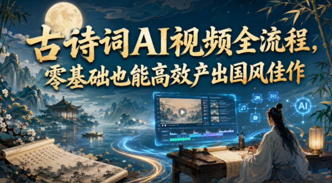 古诗词AI视频全流程，零基础也能高效产出国风佳作网络赚钱,项目资源网,副业资源网,兼职项目,网赚课程-副业赚钱-互联网创业-独家轻创IP大圣网创
