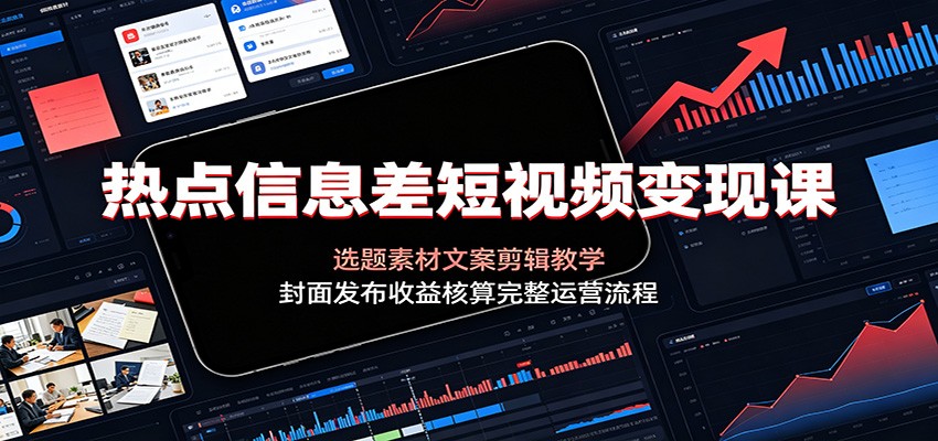 热点信息差短视频变现课:选题素材文案剪辑教学,封面发布收益核算完整运营流程网络赚钱,项目资源网,副业资源网,兼职项目,网赚课程-副业赚钱-互联网创业-独家轻创IP大圣网创