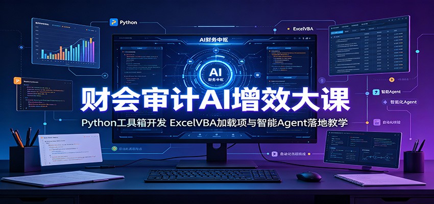 财会审计AI增效大课：Python工具箱开发，ExcelVBA加载项与智能Agent落地教学网络赚钱,项目资源网,副业资源网,兼职项目,网赚课程-副业赚钱-互联网创业-独家轻创IP大圣网创