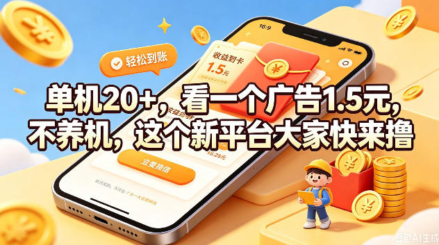 单机20+，看一个广告1.5米，不养机，这个新平台大家快来撸【揭秘】网络赚钱,项目资源网,副业资源网,兼职项目,网赚课程-副业赚钱-互联网创业-独家轻创IP大圣网创