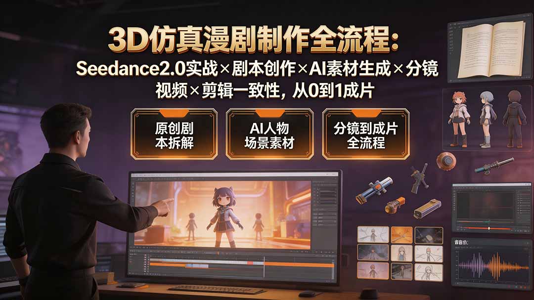 3D仿真漫剧制作全流程：Seedance2.0实战×剧本创作×AI素材生成×分镜视频×剪辑一致性，从0到1成片网络赚钱,项目资源网,副业资源网,兼职项目,网赚课程-副业赚钱-互联网创业-独家轻创IP大圣网创