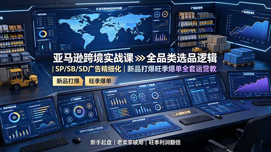 亚马逊跨境实战课：全品类选品逻辑｜SP/SB/SD广告精细化｜新品打爆旺季爆单全套运营教程网络赚钱,项目资源网,副业资源网,兼职项目,网赚课程-副业赚钱-互联网创业-独家轻创IP大圣网创