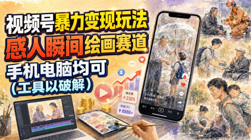 视频号暴力变现玩法,感人瞬间绘画赛道,手机电脑均可网络赚钱,项目资源网,副业资源网,兼职项目,网赚课程-副业赚钱-互联网创业-独家轻创IP大圣网创
