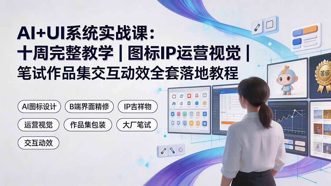 AI+UI系统实战课:十周完整教学|图标IP运营视觉|笔试作品集交互动效全套落地教程网络赚钱,项目资源网,副业资源网,兼职项目,网赚课程-副业赚钱-互联网创业-独家轻创IP大圣网创