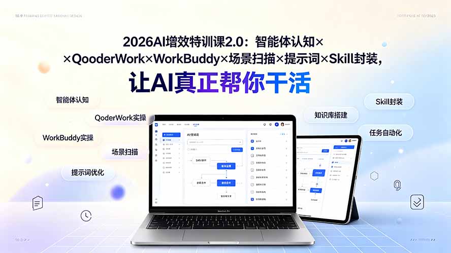 2026AI增效特训课2.0：智能体认知×QoderWork×WorkBuddy×场景扫描×提示词×Skill封装，让AI真正帮你干活网络赚钱,项目资源网,副业资源网,兼职项目,网赚课程-副业赚钱-互联网创业-独家轻创IP大圣网创