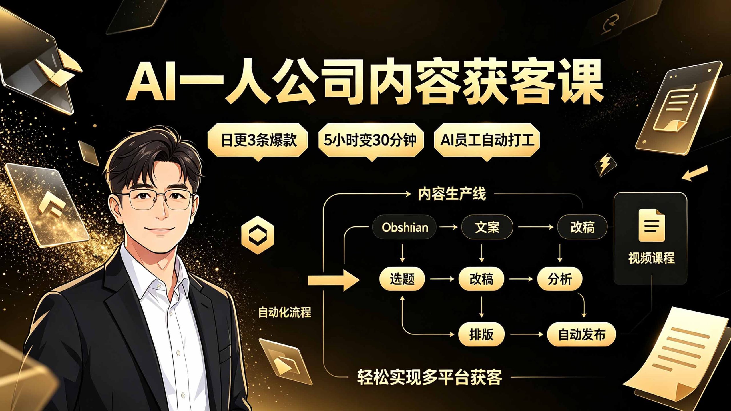 AI一人公司内容获客课:日更3条爆款×5小时变30分钟×AI员工自动打工,轻松实现多平台获客网络赚钱,项目资源网,副业资源网,兼职项目,网赚课程-副业赚钱-互联网创业-独家轻创IP大圣网创