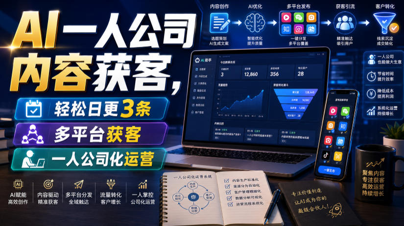AI一人公司内容获客,轻松日更3条,多平台获客,一人公司化运营网络赚钱,项目资源网,副业资源网,兼职项目,网赚课程-副业赚钱-互联网创业-独家轻创IP大圣网创