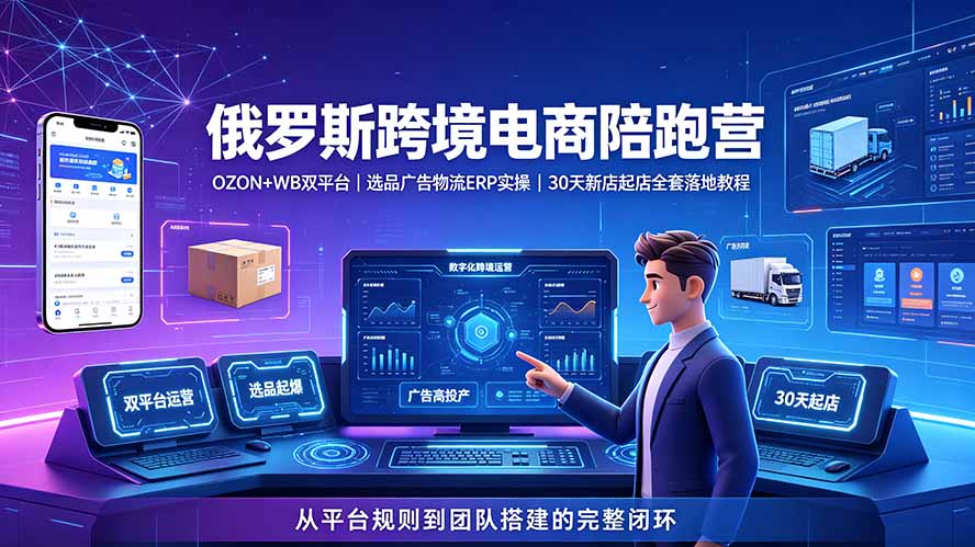 2026俄罗斯跨境电商陪跑营:OZON+WB双平台|选品广告物流ERP实操|30天新店起店全套落地教程网络赚钱,项目资源网,副业资源网,兼职项目,网赚课程-副业赚钱-互联网创业-独家轻创IP大圣网创