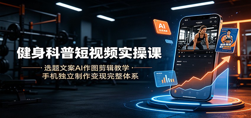 健身科普短视频实操课：选题文案AI作图剪辑教学，手机独立制作变现完整体系网络赚钱,项目资源网,副业资源网,兼职项目,网赚课程-副业赚钱-互联网创业-独家轻创IP大圣网创