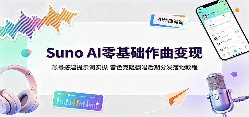 Suno AI零基础作曲变现:账号搭建提示词实操,音色克隆翻唱后期分发落地教程网络赚钱,项目资源网,副业资源网,兼职项目,网赚课程-副业赚钱-互联网创业-独家轻创IP大圣网创
