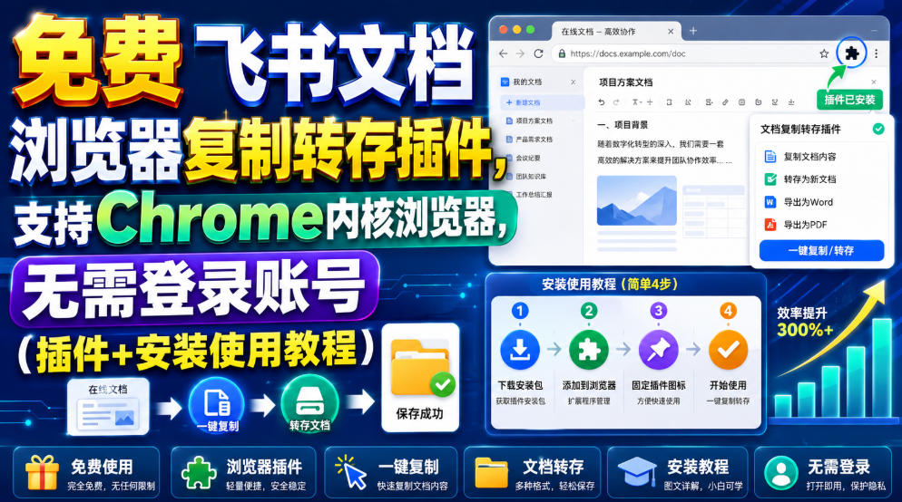 免费飞书文档浏览器复制转存插件,支持Chrome内核浏览器,无需登录账号(插件+安装使用教程)网络赚钱,项目资源网,副业资源网,兼职项目,网赚课程-副业赚钱-互联网创业-独家轻创IP大圣网创